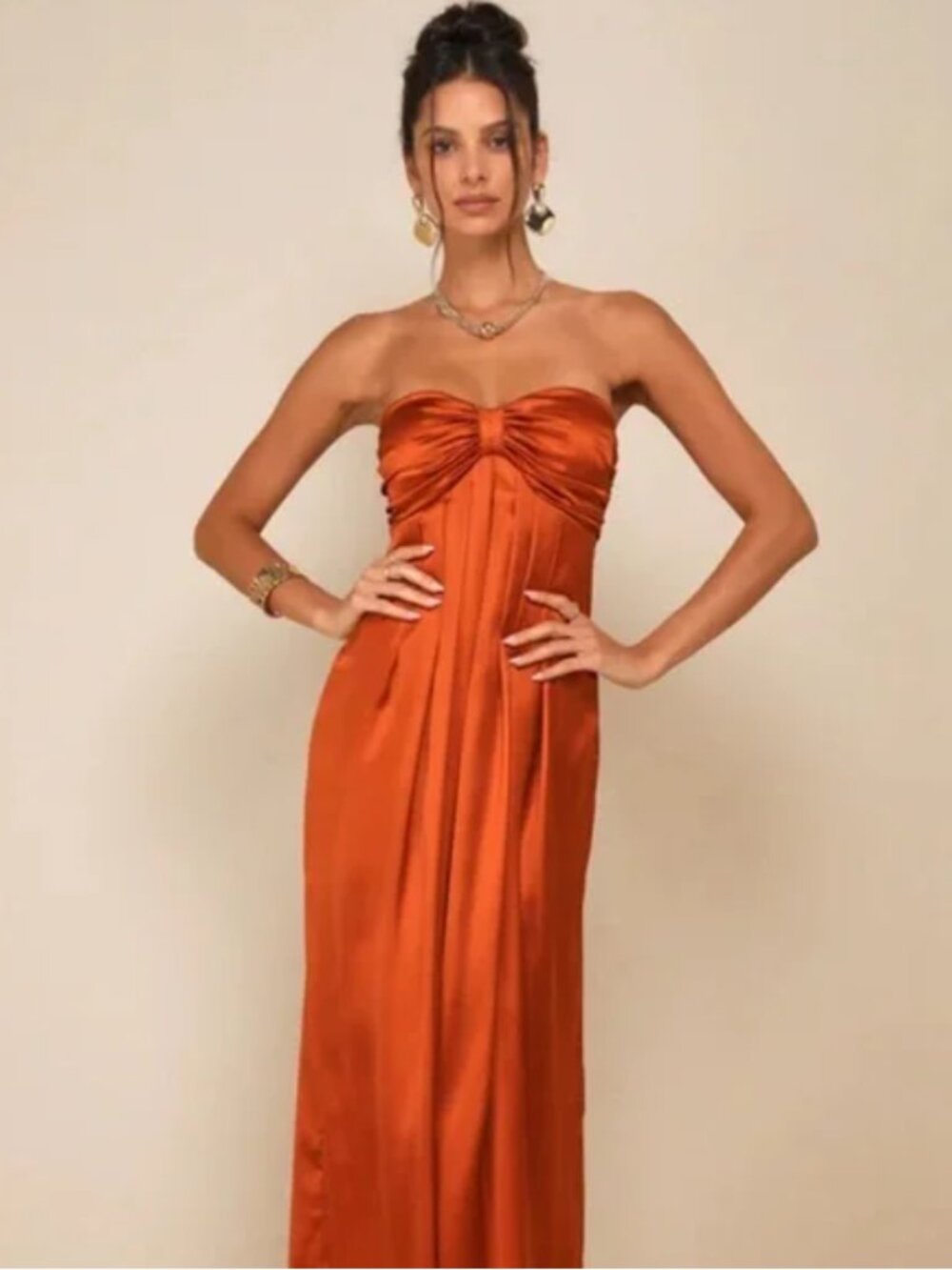 NWT Lulus Memorable Entrance Rust Orange Strapless Dress